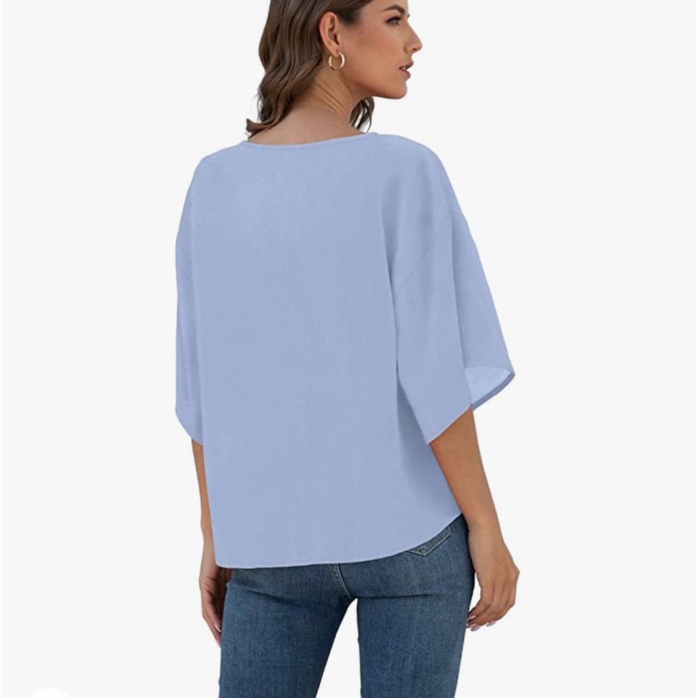 Amazon Women's Light Blue Tie-Front Blouse - Picture 3 of 8